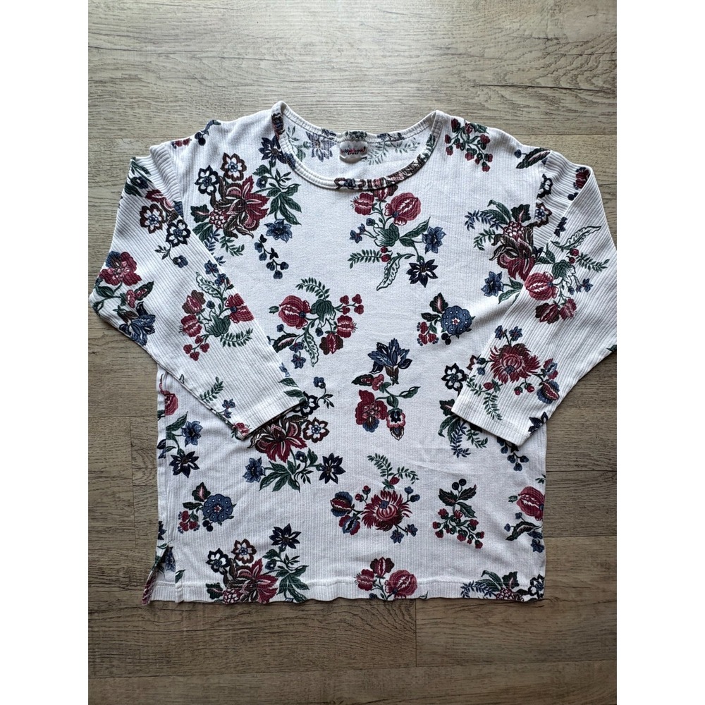 Vintage Bobbie Brooks Sport Womens measured L/XL Floral 3/4 Sleeve Missing Tag